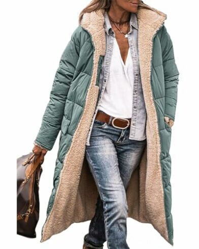 Solid Color Hooded Cotton Jacket Long Sleeve Double-sided Wear Slim Fit Elegant Cardigan Coat Top