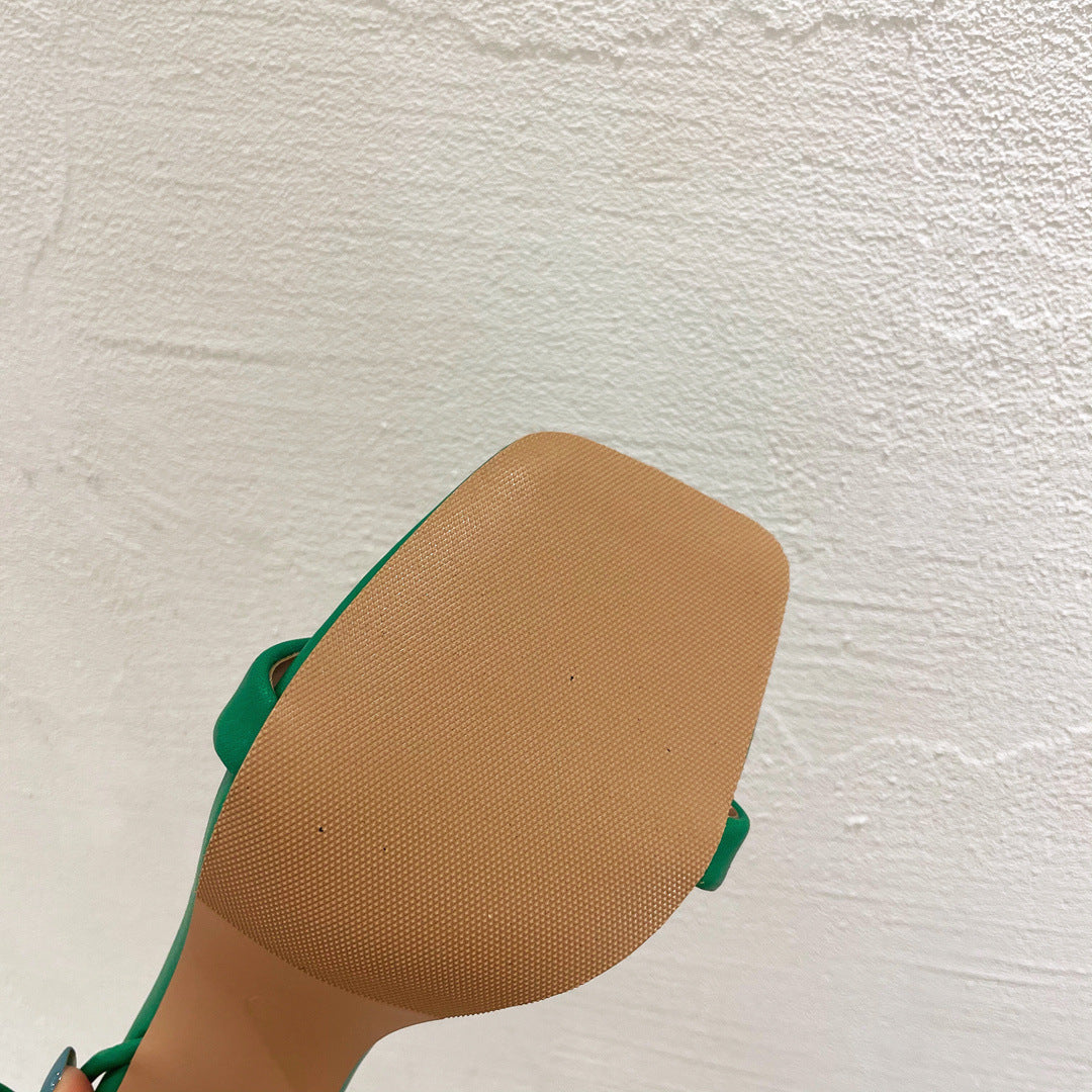 One Word Strap High Heels Square Toe Stiletto Strap Fashion Fashionable Women