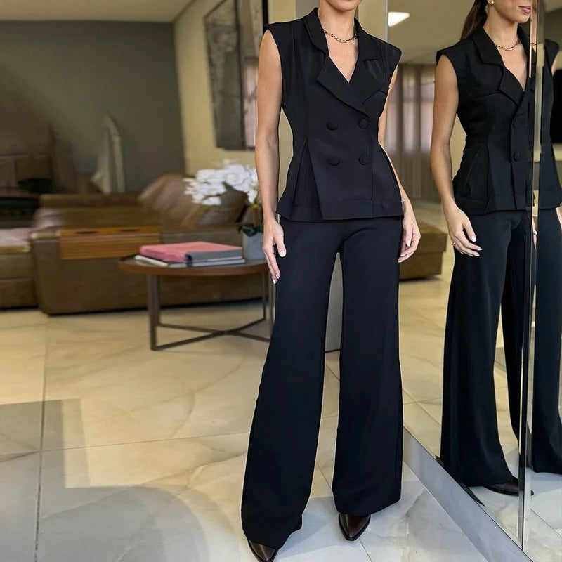 Women's Slim Fit Vest High Waist Pants Two-piece Suit