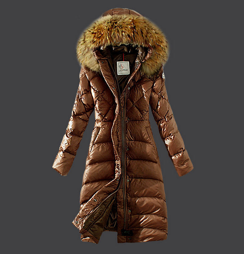 Raccoon Large Fur Collar Plus Size Slim Down Coat And Long Women