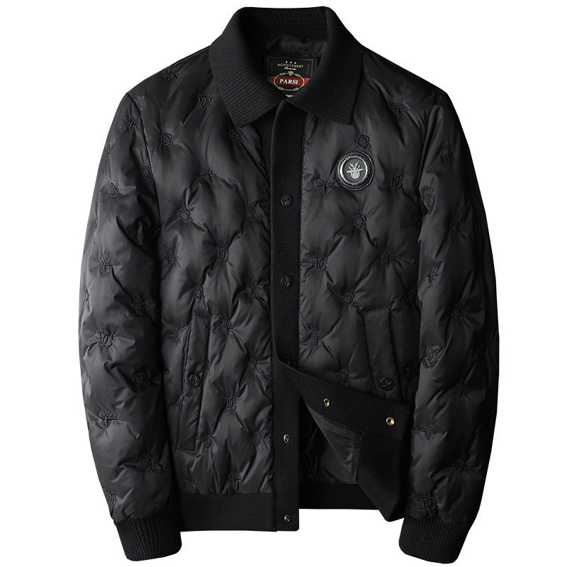 Embroidery Down Jacket Men's Turn-down Collar Coat