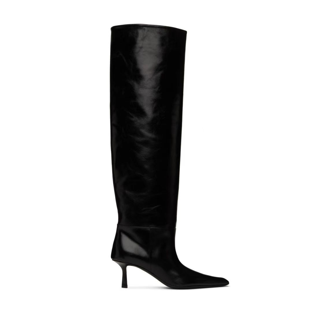 European And American Style Square Toe Cowboy Boot Women's Casual Pleated Pile Style Boots Stiletto Heel