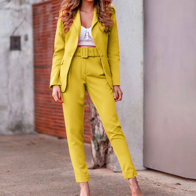 Autumn And Winter Women's Long-sleeved Small Suit Trousers Two-piece Suit