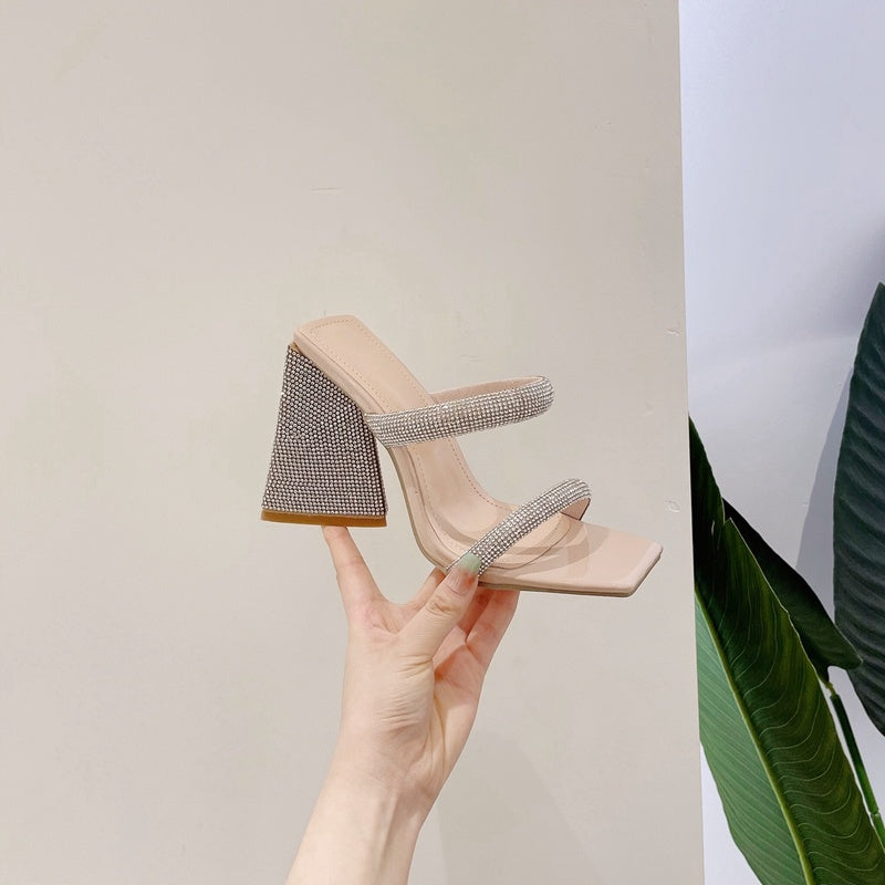 Wearing Women's Summer Square-headed Thick Heel Sandals