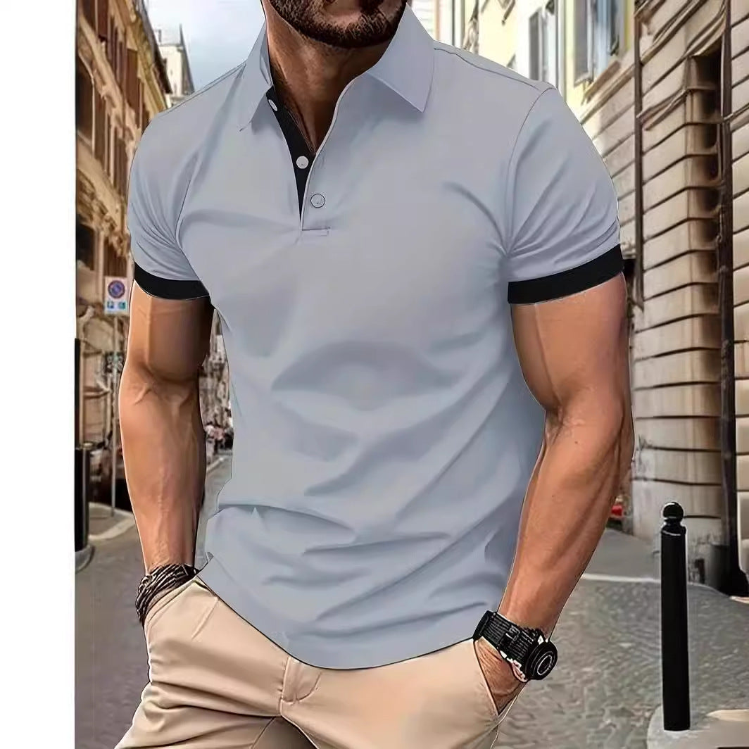 3D Solid Color Lapel Short Sleeve Polo Shirt Casual Loose Men