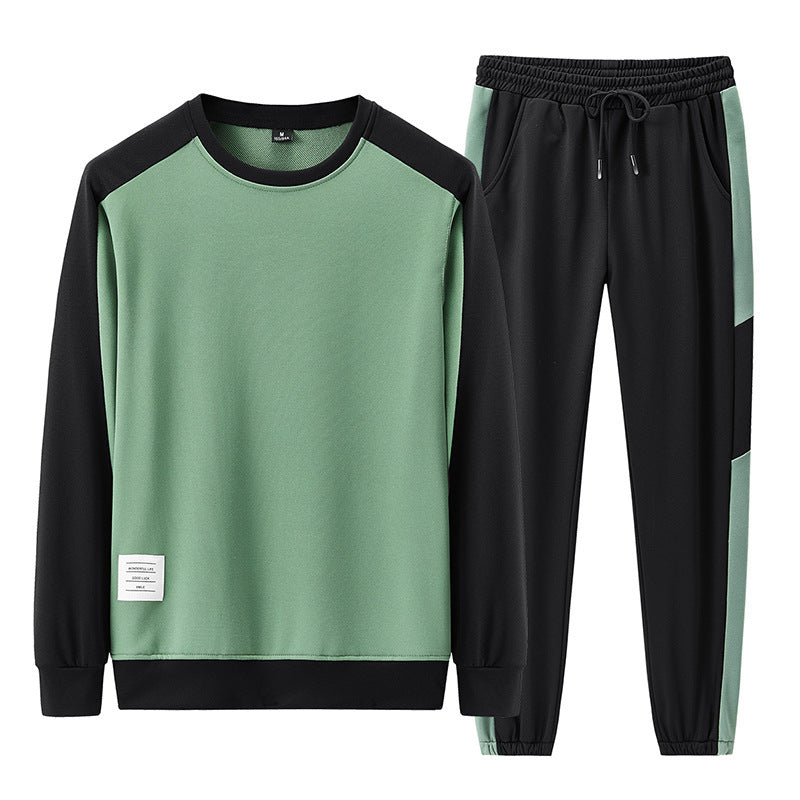 Men's Casual Color Contrast Long-sleeved Trousers Sports Suit