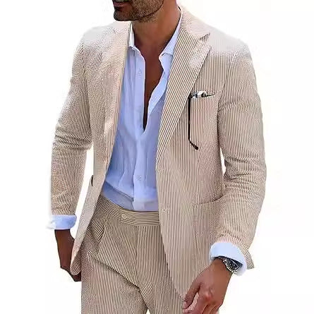New Men's Seersucker Suit Two-piece Suit