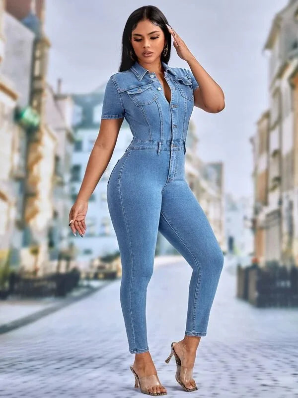 Women's Skinny Denim Jumpsuit