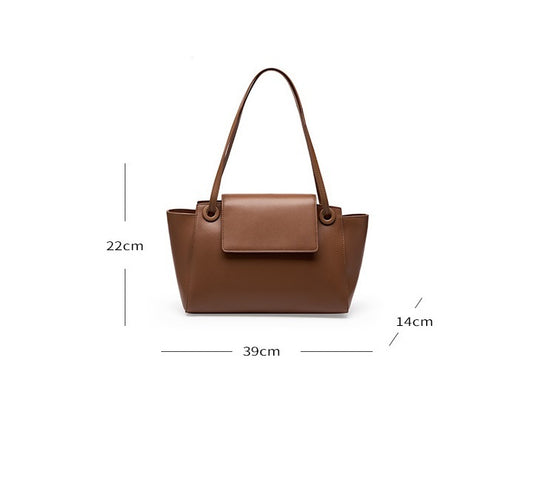 Women's Genuine Leather Simple Commuter Large Capacity Wing Shoulder Handbag