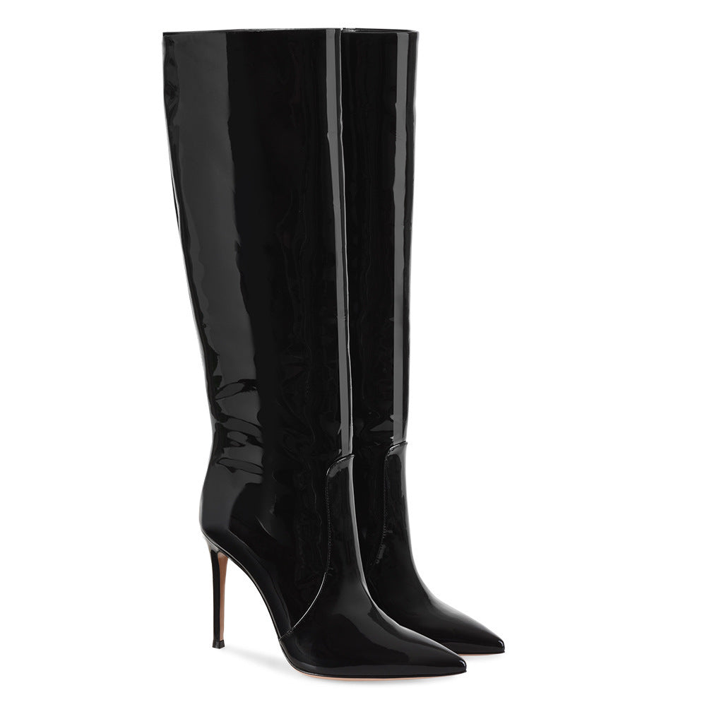 Black Stiletto Point-toe Knee-length Boots