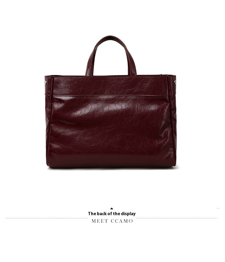 Genuine Leather Women's Popular Large Capacity Handbag High Sense Casual Shoulder Bag