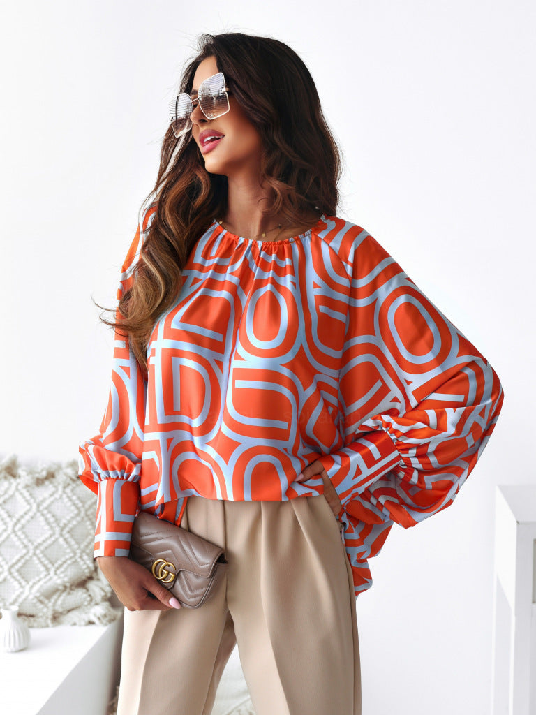 Spring Doll Sleeve Print Flowy Shirt