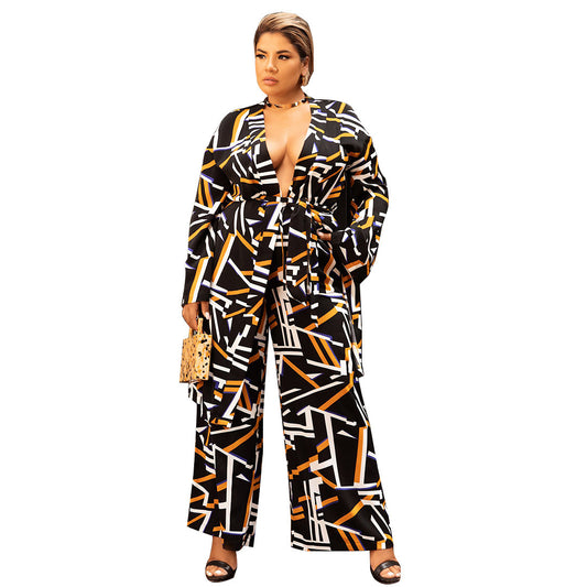 Long Sleeve Kimono Wide Leg Pants Two Piece Set