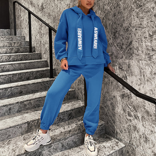 Letter Print Sweater Sweatpants Casual Two Piece Set