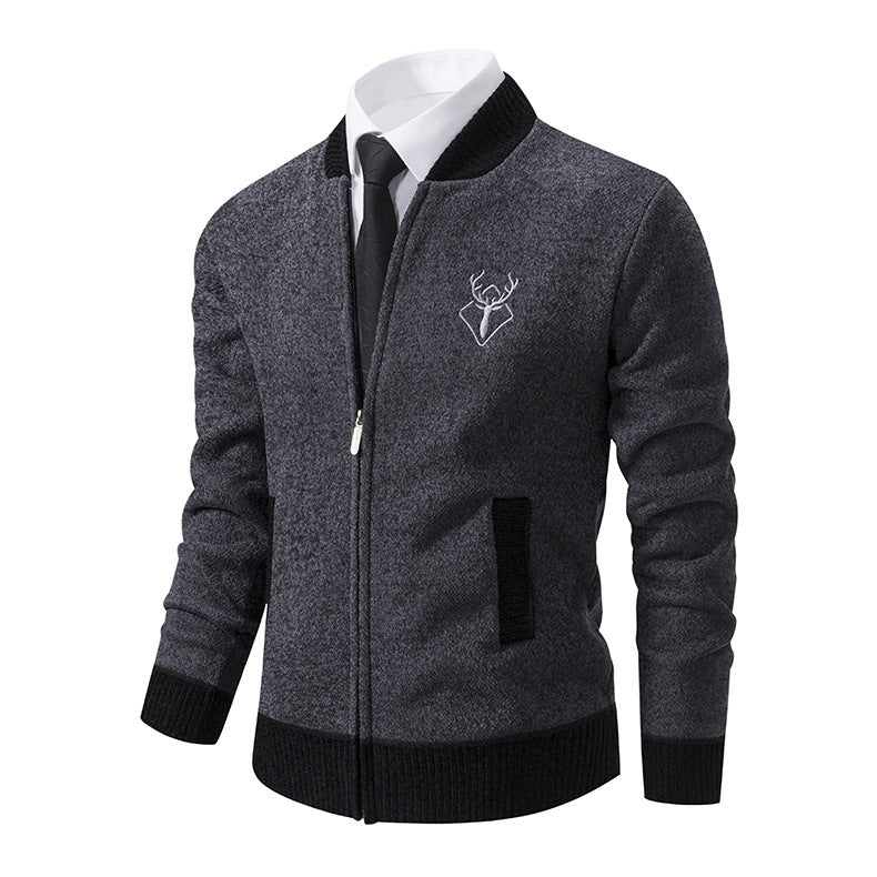 Men's Slim Stand Collar Elk Embroidered Coat