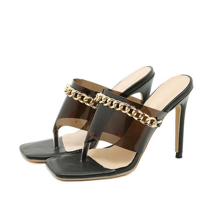 Square Toe PVC Chain Stiletto Heel Banquet Women's Sandals