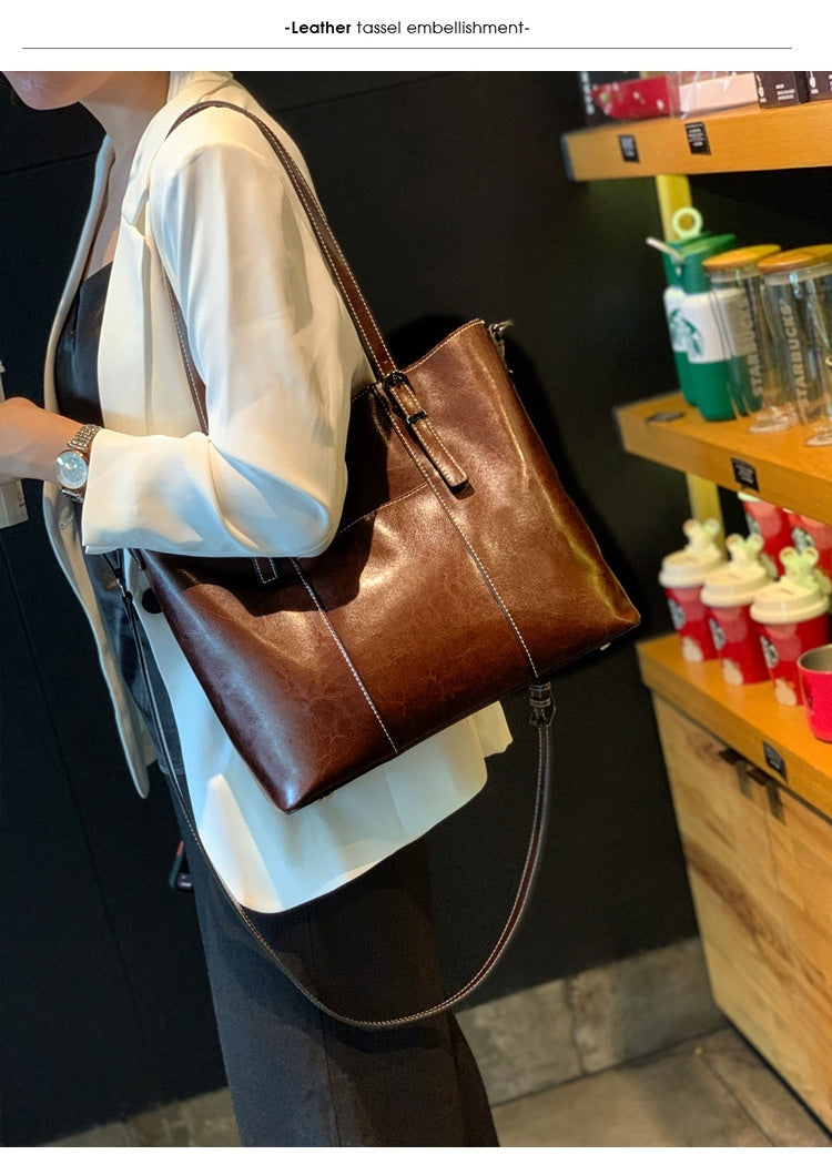 Big Bag Genuine Leather  Capacity Cowhide Messenger Bag Female Hand-held Tote