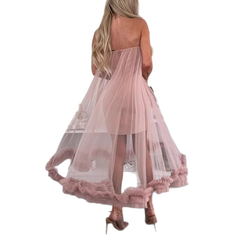 Wrapped Chest Mesh Large Swing Dress Loose