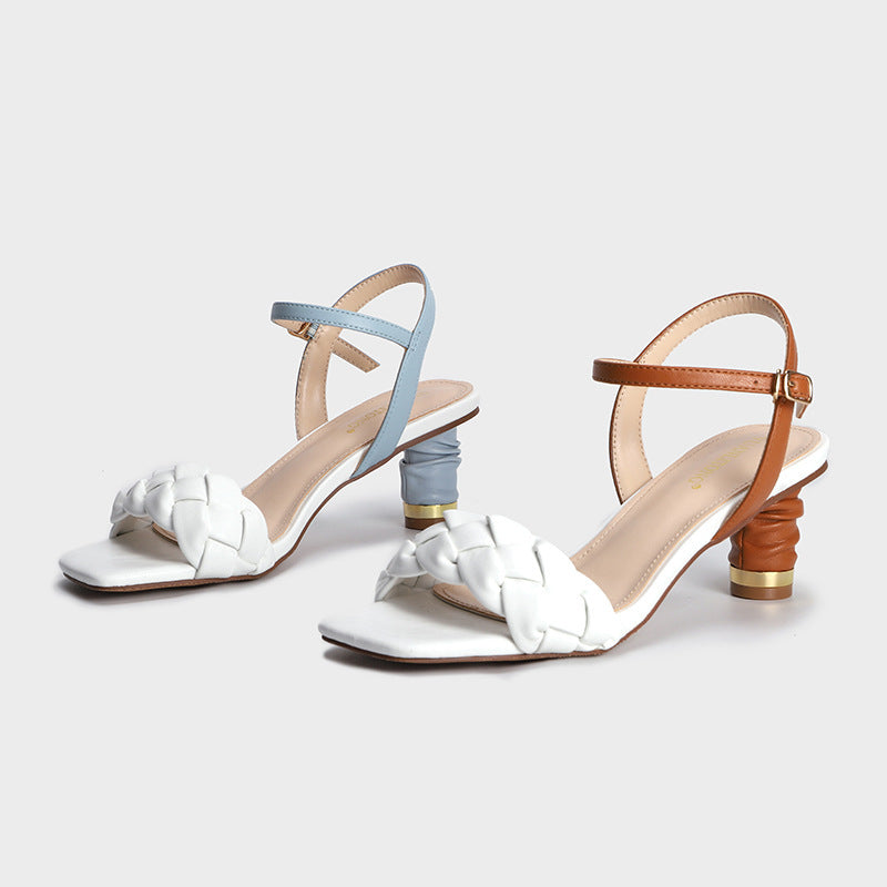 Woven High Heel Sandals New Square Toe