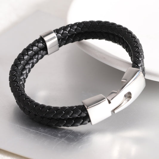 European American Simple Versatile Men's Double Layer Leather Rope Hooks Bracelet Women