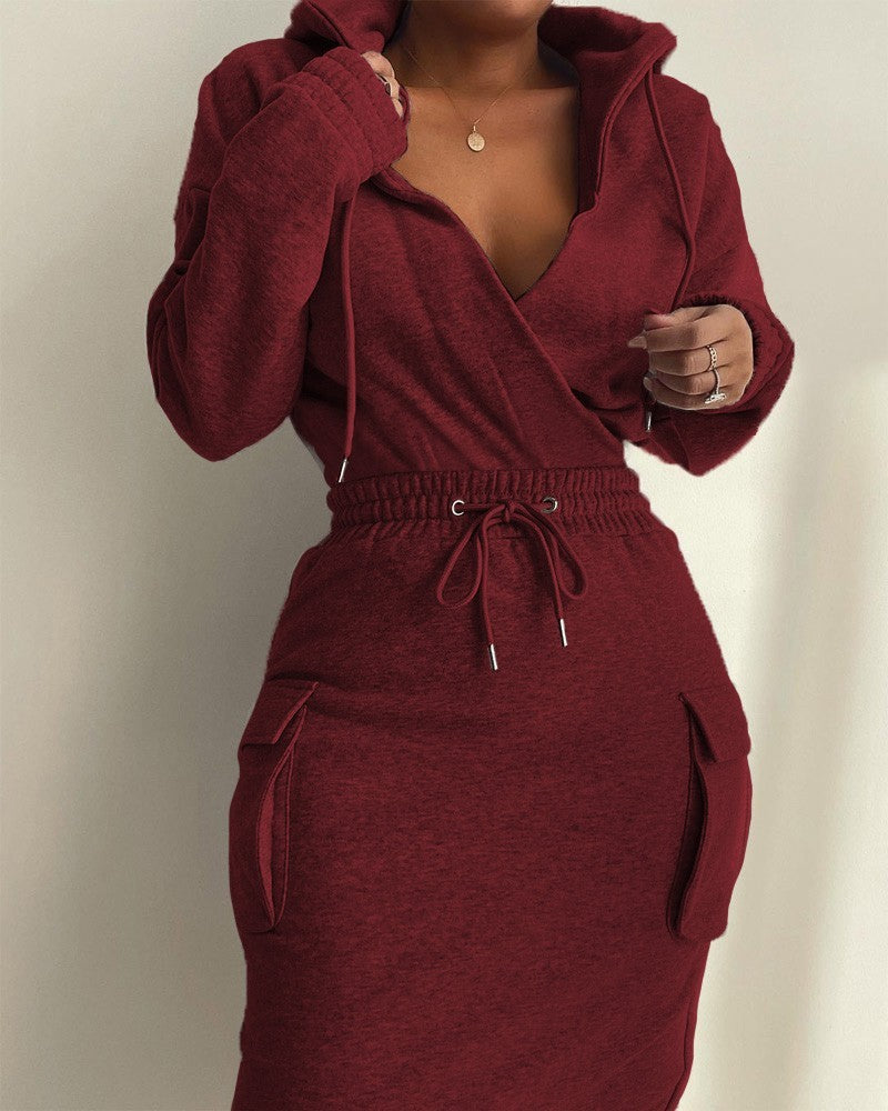 Autumn Winter Casual Long Sleeve V Neck Dress