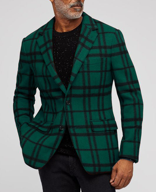 Men's Single Row Two Button Plaid Blazer