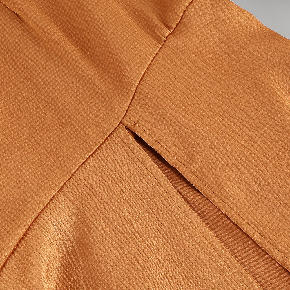 Flared Sleeve Slit Elegant Pleated Dress