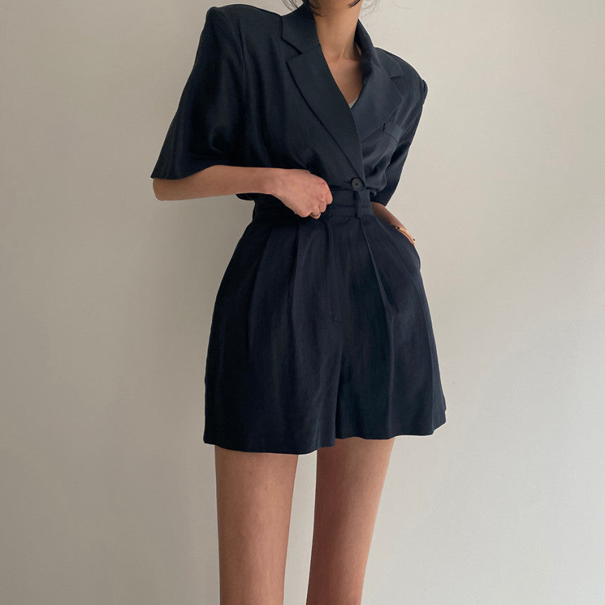 Retro Lapel Loose Tie Short-sleeved Suit Shorts Suit