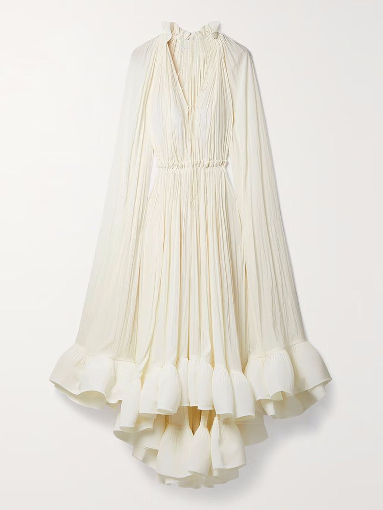 V-neck Ruffled Temperament Cloak Type Dress