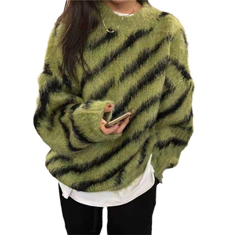 Vintage Zebra Print Sweater For Women