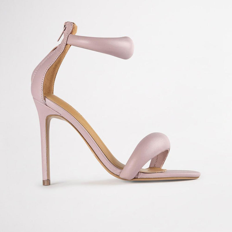 Ladies Zip Stiletto Heel Bubble Loop Oversized Sandals