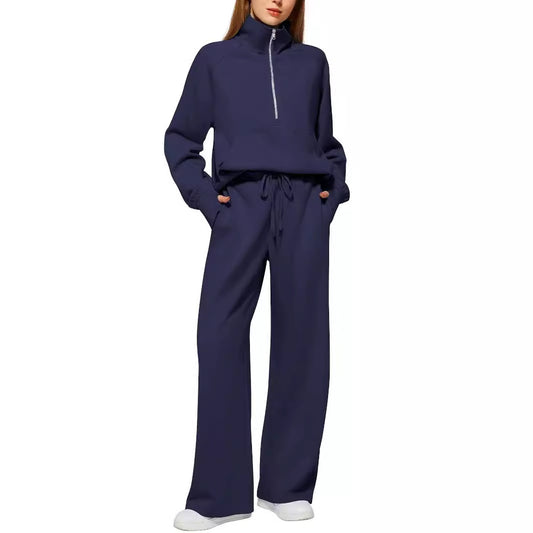 European And American Style Women Two-piece Oversized Half Zipper Sports Suit Women
