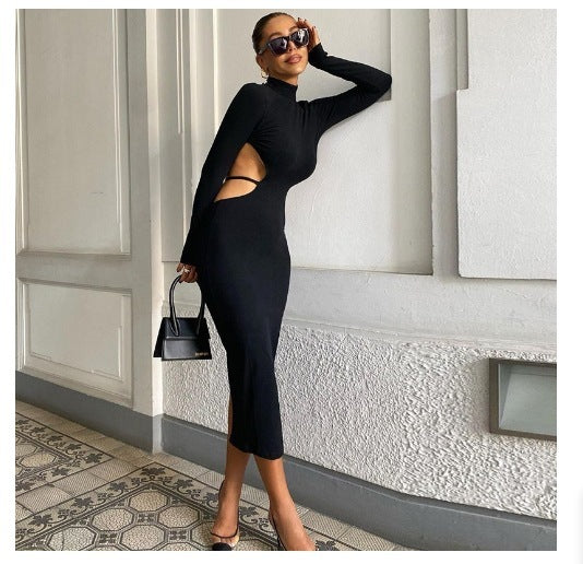 Women's New Fashion High Neck Long Sleeve Slim Dress