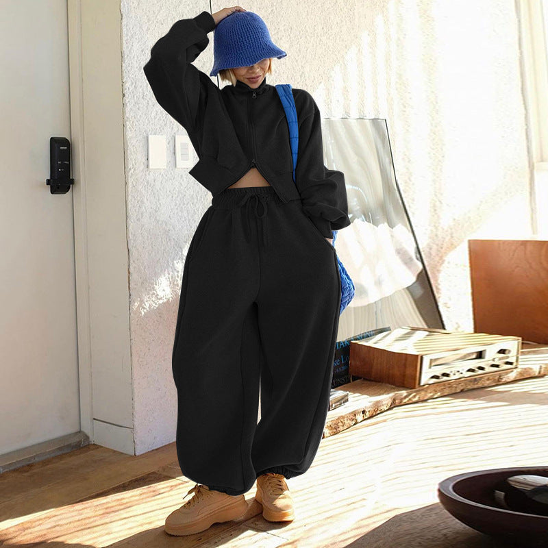 Double Zipper Jacket Casual Sweatpants Two-piece Set