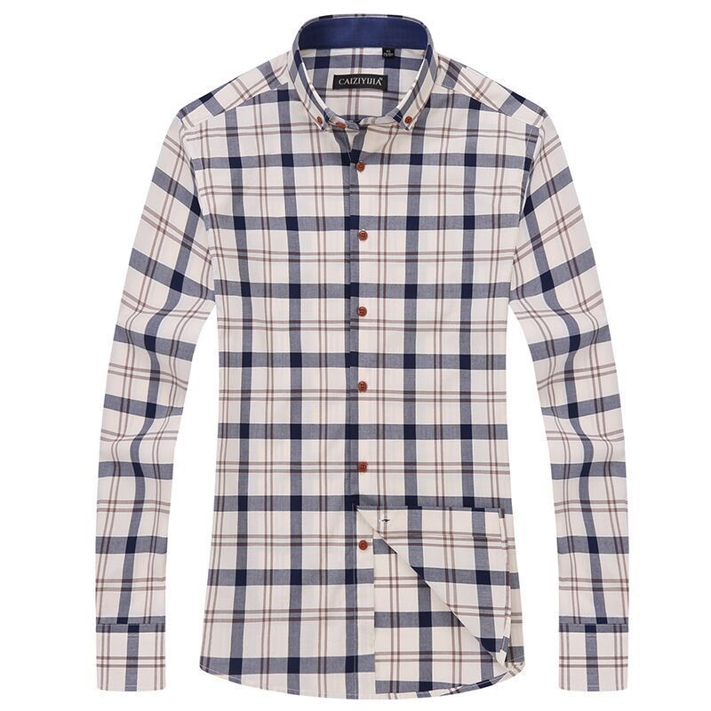 Men's Shirt Long Sleeve Cotton Youth Plaid Casual Shirt Men's Business Slim Korean Style