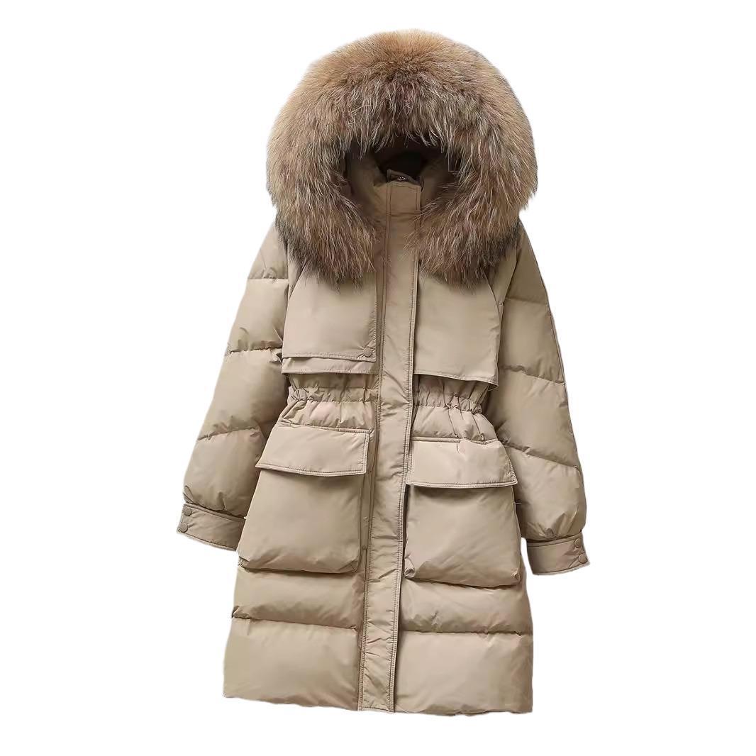 Big Fur Collar White Duck Down Jacket Overknee Thickened Winter Coat