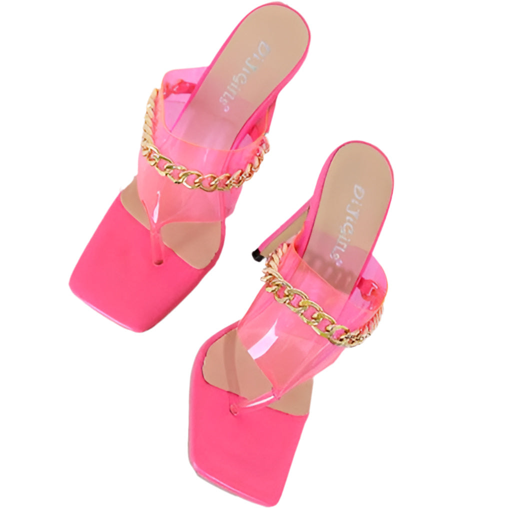 Square Toe PVC Chain Stiletto Heel Banquet Women's Sandals