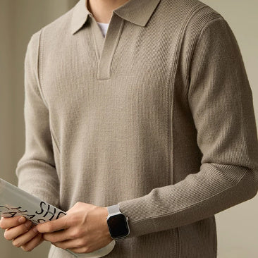 Men's High-end American Business Casual Polo Collar Long-sleeved Sweater