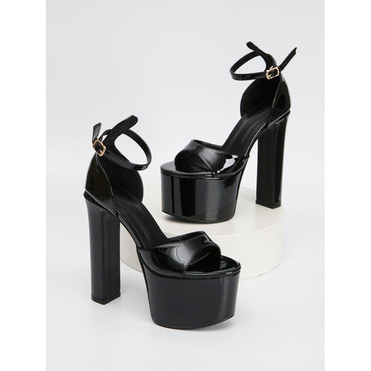 Women's Waterproof Platform Super High Heel Word Buckle High Heels