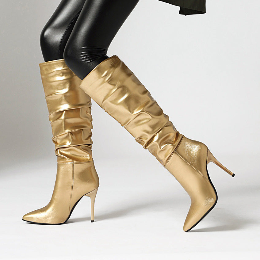 European And American Style Spring And Autumn New Stiletto Gold And Silver Boots