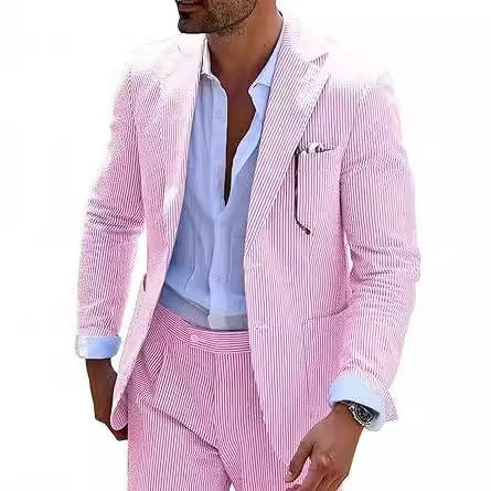 New Men's Seersucker Suit Two-piece Suit