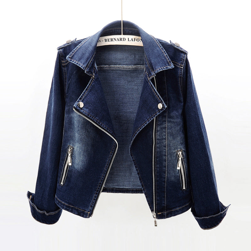 Slim Fit Stretch Suit Collar Denim Coat For Women