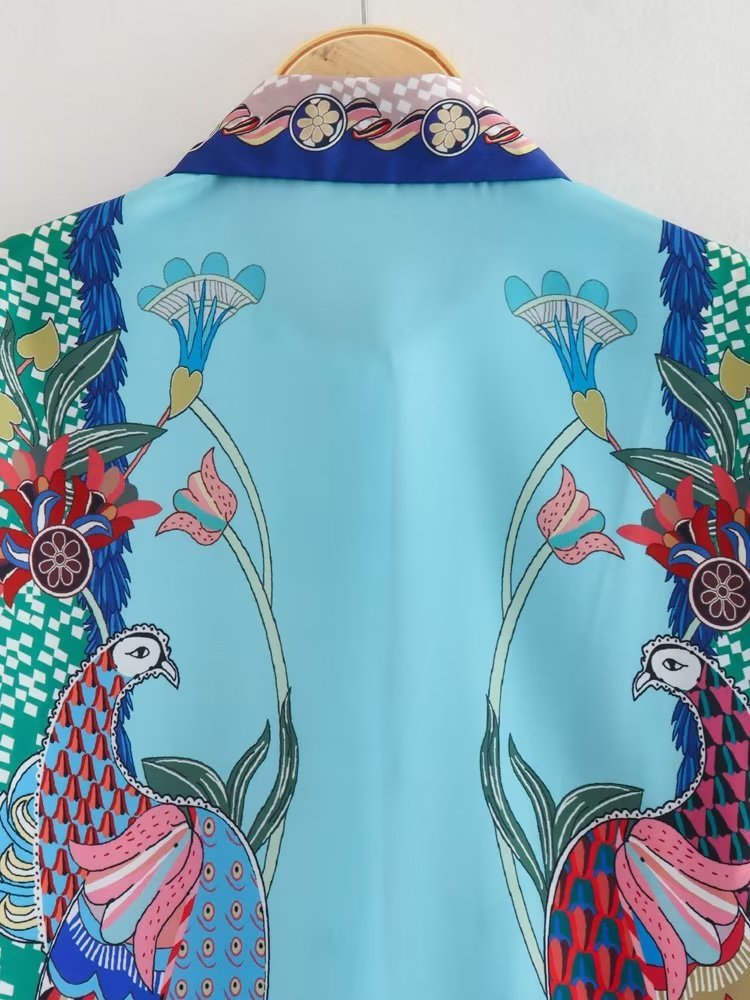 Women's Fashionable Retro Loose Positioning Printed Shirt And Trousers Suit