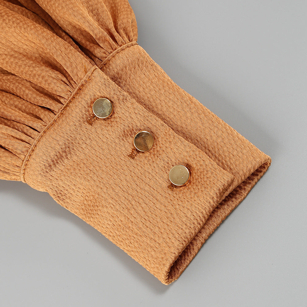 Flared Sleeve Slit Elegant Pleated Dress