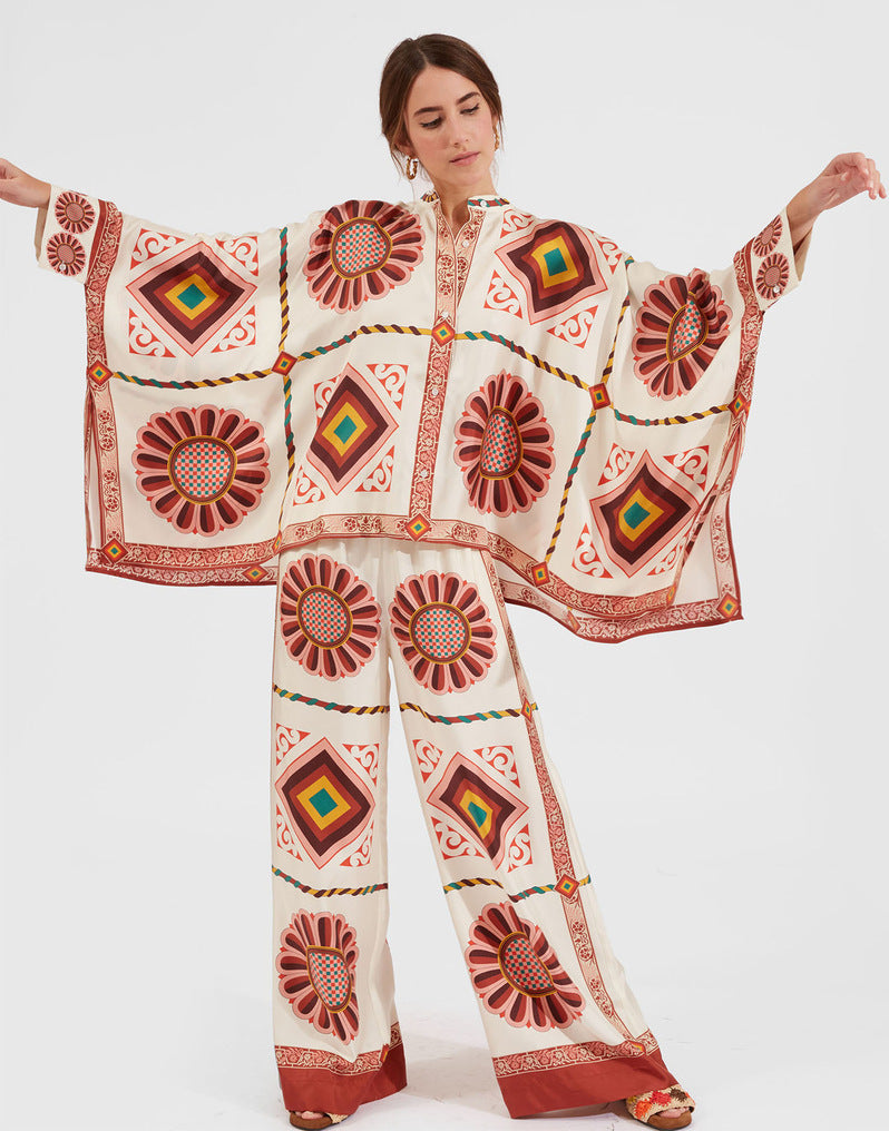 Fashion Women's Stand Collar Irregular Top Trousers Suit