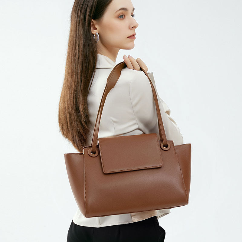 Women's Genuine Leather Simple Commuter Large Capacity Wing Shoulder Handbag