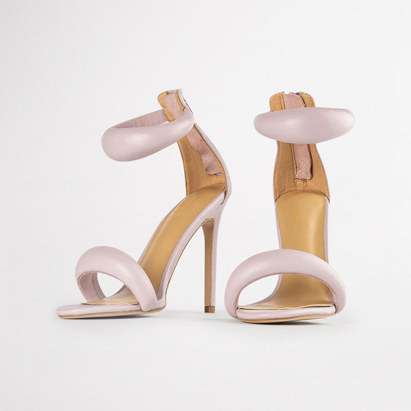 Ladies Zip Stiletto Heel Bubble Loop Oversized Sandals