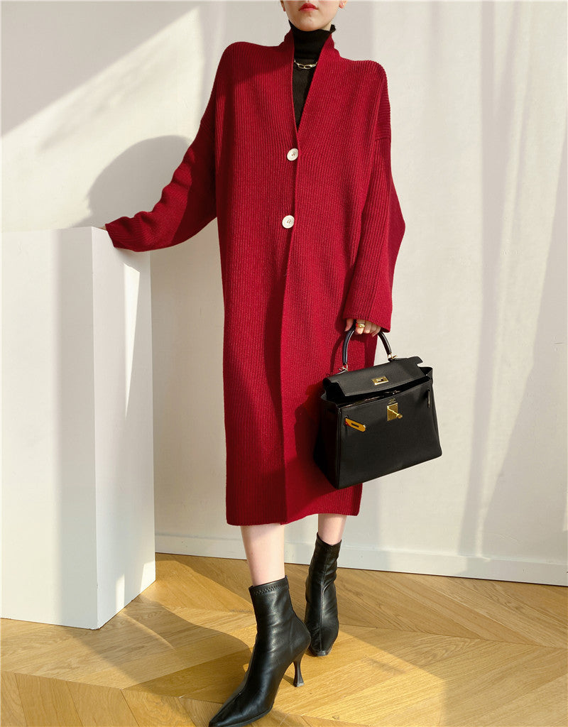 Temperament Type Mid-length Cardigan Sweater Coat Women Autumn And Winter