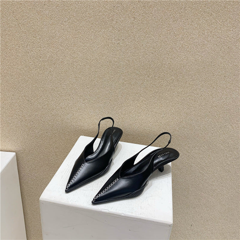 Baotou Sandals Women Summer Mid-heel Pointed Toe Ladies High Heels