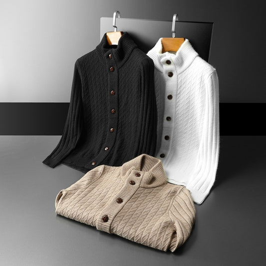 Solid Color Sweater Knitted Sweater Button Men's Cardigan Coat